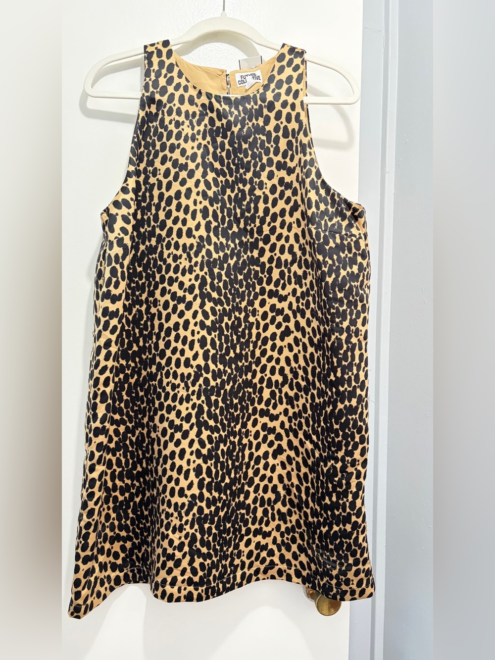 Sleeveless Leopard Print Mini Dress in Tan and Black